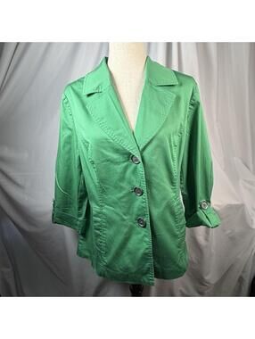 Chico Kelly Green Blazer Stretch Cotton Career Professional 3/4 Sleeve Sz 2 (L)
